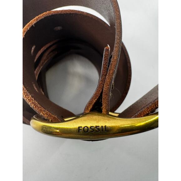 Vintage Fossil Tan Leather Belt With Brass Buckle Size Medium 36 - Picture 3 of 6